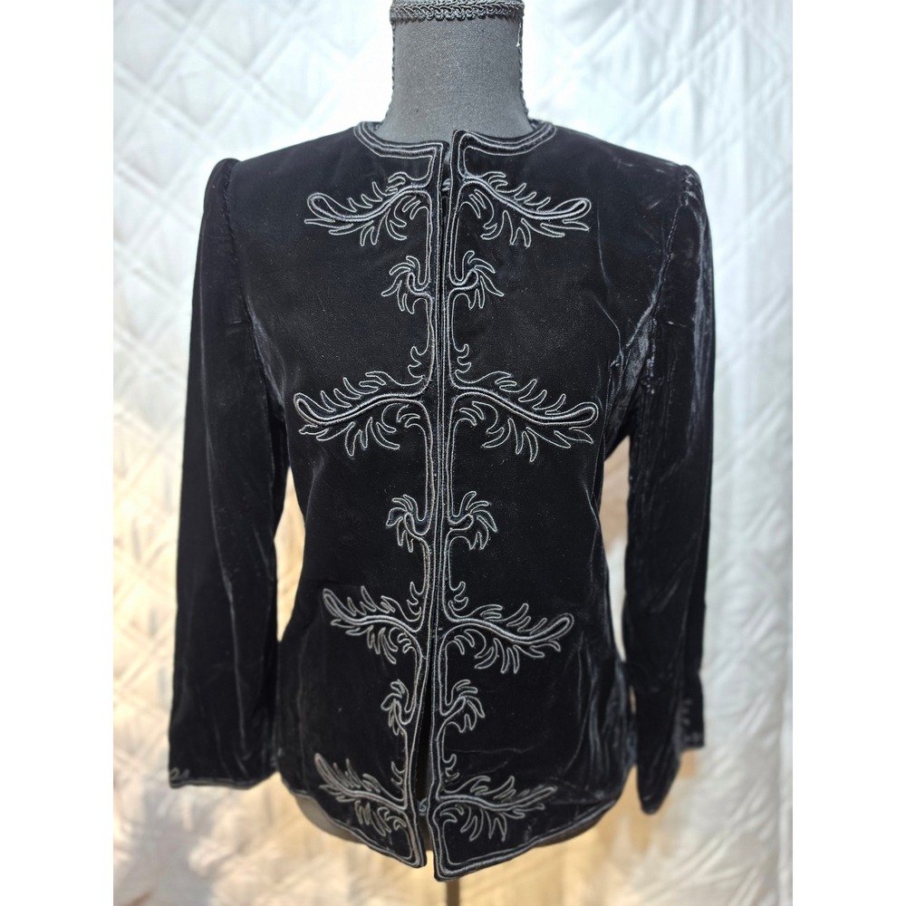Gloria Sachs Vintage Black Velvet Soutache Embroidered Jacket Womens 8 ILGWU USA